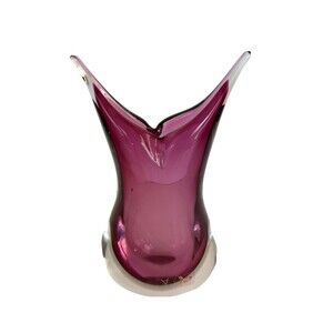 MCM Murano Sommerso Hand Blown Glass Vase 9" Purple Pointed Tips Formia Italy